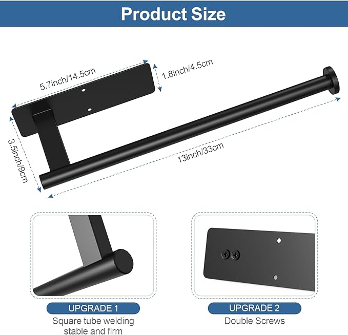 Paper Towel Holder Under Cabinet, Upgraded Self Adhesive Paper Towel Holder Wall Mount for Kitchen, Bathroom, RV, Bend-Resistant, Self-Adhesive or Drill mounting