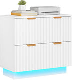 YITAHOME 2 Drawer File Cabinet with Led Light, Modern Filing Cabinet, Large Lateral File Cabinet for Home Office, White