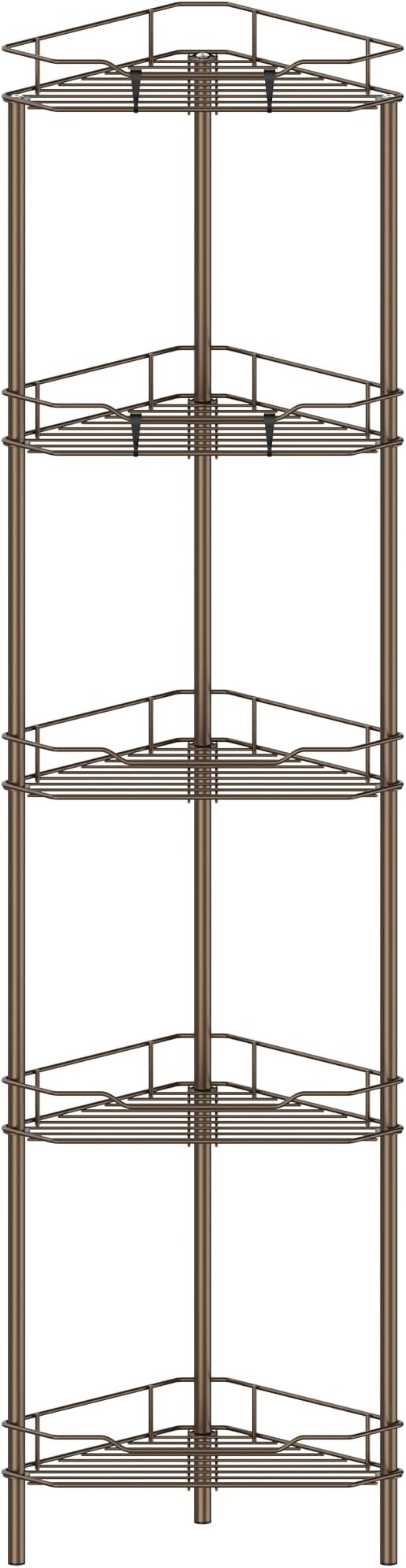 5 Tier Floor Standing Corner Shower Caddy Organizer Shelf with Hooks, Bathroom Shelves Stand Rack, Bronze