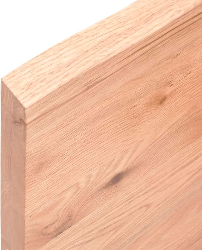 vidaXL Countertop-Treated Solid Oak Wood-Bathroom Vanity Top-Deskl Natural Light Brown-Live Edge Design-Measures 23.6"x23.6"x(0.8"-1.6")