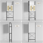 Over The Toilet Storage Cabinet with Rattan Doors, Bathroom Organizer with Adjustable Shelf, Metal Frame & Anti-Tip Device, Space-Saving Wood Cabinet for Bathrooms, Laundry Room, White