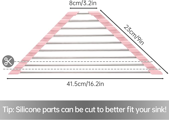 Tomorotec Triangle Foldable Dish Drying Rack, Small Roll-Up Stainless Steel Over Sink Drainer for Kitchen Sink Corner, Rustproof Multipurpose Organizer(Pink)