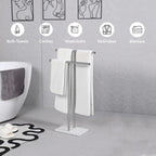Free Standing Towel Rack for Bathroom - Brushed Nickel Finish - Stand Alone 2 Tier Stainless Steel Towel Rack for Bathroom Floor with Heavy Marble Base, Double T Shape Drying Stand for Towels