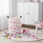 Baby Laundry Basket Baby Nursery Hamper Kids Laundry Basket Toy Storage Bin for Boys Room Decor Gift Baskets for Bedroom Bathroom(Heart Bowknot)