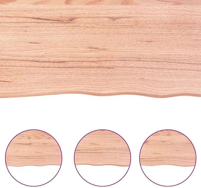 vidaXL Handmade Bathroom Countertop in Treated Solid Oak with Live Edge - Versatile Use as Vanity/Desk/Table Top - Ready-to-use Light Brown Finish, 55.1"x23.6"x(0.8"-2.4")