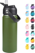 18oz Insulated Stainless Steel Water Bottle, Wide Mouth Double Wall Vacuum, Silicone Straw, Sweat & Leak Proof, BPA Free Insulated Water Flask for Travel, Keep Cold 24h Hot 12h, Green