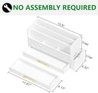 Bamboo Desk Organizer Mail Holder Countertop Wood Desk Drawer Tabletop Storage Box Pen Holder Letter Sorter Makeup Organizer for School Home Office Supplies with Pen Holder White
