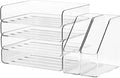 4-Tier Horizontal Acrylic Paper Tray Organizer with Bookends | Clear Stackable Desk Organizer for Documents, Letters, A4 Paper | Modern Office/Classroom/Home Organization