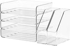 4-Tier Horizontal Acrylic Paper Tray Organizer with Bookends | Clear Stackable Desk Organizer for Documents, Letters, A4 Paper | Modern Office/Classroom/Home Organization