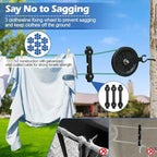 Outdoor Clothesline Kit, 150ft Green PVC Coated Galvanized Clothes Line Pulley Kit with 6.3" Clothesline Pulley, M8 Metal Hooks, 3Pcs Separator, Outdoor Clothes Line Heavy Duty