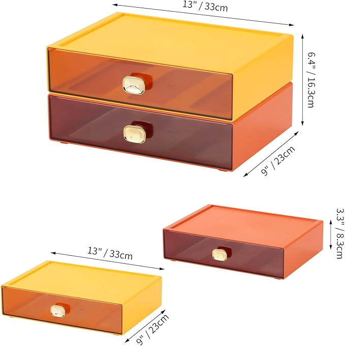 Spacious Desktop Storage Box, 1 Large Storage Drawer, Stackable Office Desk Drawer Organizer and Accessories, Printer Paper Organizer, Orange Plastic Drawers for Workspace & Home