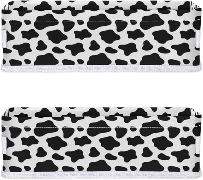 Cow Print Bathroom Basket Foldable Toilet Tank Topper Paper Basket Waterproof Fabric Storage Organizer Bins Decorative Open Storage for Home Closet Containers Cabinet Set of 2