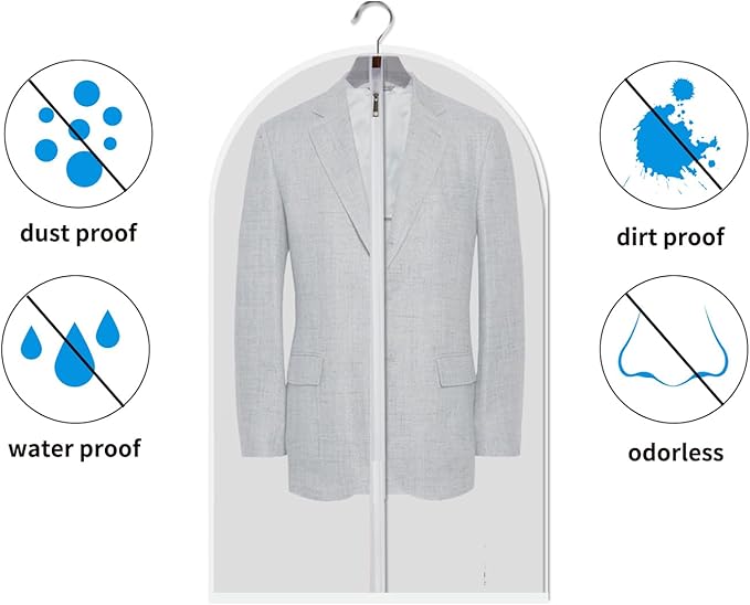 12 Pack Garment Bags for Hanging Clothes (24x48") - Dustproof Suit Bags - Durable PEVA Dress Covers with Sturdy Zipper for Coats, Jackets, Pants & Uniforms (Translucent)