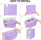 BALEINE File Organizer Box, Cardboard File Folder Organizer with Handle for Letter Size, Portable Collapsible Hanging Filing Box for Home Office Document Storage (4 Pack, Lavender)