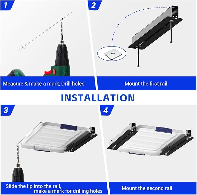 6-Pack Overhead Storage Rack, Ceiling Rack for Bin Organization, Heavy-Duty Garage Support for Most Containers (for 5 Bins)