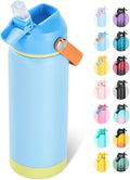 18oz Insulated Stainless Steel Water Bottle, Wide Mouth Double Wall Vacuum, Silicone Straw, Sweat & Leak Proof, BPA Free Insulated Water Flask for Travel, Keep Cold 24h Hot 12h, Cerulean