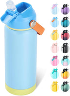 18oz Insulated Stainless Steel Water Bottle, Wide Mouth Double Wall Vacuum, Silicone Straw, Sweat & Leak Proof, BPA Free Insulated Water Flask for Travel, Keep Cold 24h Hot 12h, Cerulean