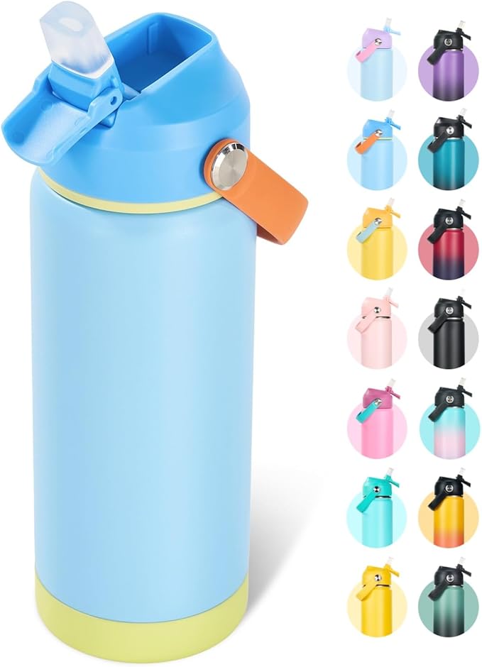 18oz Insulated Stainless Steel Water Bottle, Wide Mouth Double Wall Vacuum, Silicone Straw, Sweat & Leak Proof, BPA Free Insulated Water Flask for Travel, Keep Cold 24h Hot 12h, Cerulean