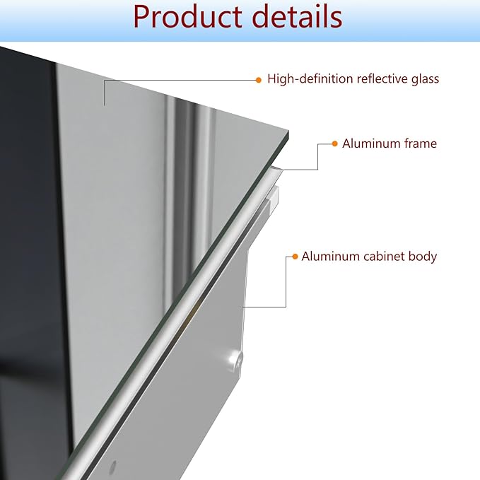 Bathroom Medicine Cabinet, 24x36 inch Mirror Cabinet of Aluminum, Assembly Needed, Surface Mount or Recessed, Medicine Cabinet with Mirror, Adjustable Glass Shelves, Waterproof for Bathroom