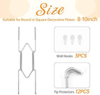 Bilillo 3 Pack Plate Hangers for The Wall, Suitable for 8-10 inch Art Plate, Stainless Steel Invisible Heavy Duty Wire Plate Holder with Wall Hooks, Plate Hangers for Displaying Plates, Silver