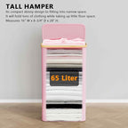 SpaceAid Slim Laundry Hamper with Lid, 65L Narrow Clothes Basket Bin with Bamboo Handles, Skinny Tall Collapsible Hamper for Bedroom, Bathroom, Dorm, Laundry Room - Pink