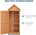 GarveeLife Outdoor Wooden Storage Shed Waterproof, 63 in Vertical Outdoor Storage Cabinet with 4 Shelves & Lockable Door, Space-Saving Garden Tool Shed for Patio, Yard, Lawn
