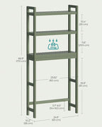 Over the Toilet Storage, 3-Tier Bamboo Bathroom Organizer with Adjustable Shelf, Space-Saving Rack, 66.9" Tall (Green)
