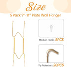 5 Pack Plate Hangers for The Wall, Suitable for 9-11 inch Art Plate, Stainless Steel Invisible Heavy Duty Wire Plate Holder with Wall Hooks, Plate Hangers for Displaying Plates, Platter, Dish, Gold