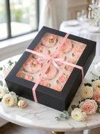 Bakepacker 12 Cupcake Containers 10-Packs Black Cupcake Box Cupcakes Carrier, 12 Cupcake Boxes with Window 13"x10"x3.5"（Auto-pop up）