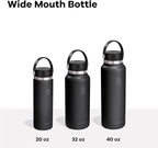 Hydro Flask Travel Water Bottle - Insulated Stainless Steel - Wide Straw Lid, Non Spill, Leakproof in 24 Oz Tonal Black