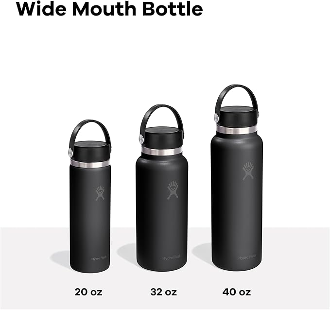 Hydro Flask Travel Water Bottle - Insulated Stainless Steel - Wide Straw Lid, Non Spill, Leakproof in 24 Oz Tonal Black