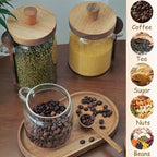 ANSQU Glass Jar with Wooden Lid and Spoon, 20.3oz Food Storage Containers Coffee Jar Coffee Grounds Container, Glass Food Storage Canister (1 Pack)