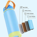 18oz Insulated Stainless Steel Water Bottle, Wide Mouth Double Wall Vacuum, Silicone Straw, Sweat & Leak Proof, BPA Free Insulated Water Flask for Travel, Keep Cold 24h Hot 12h, Cerulean