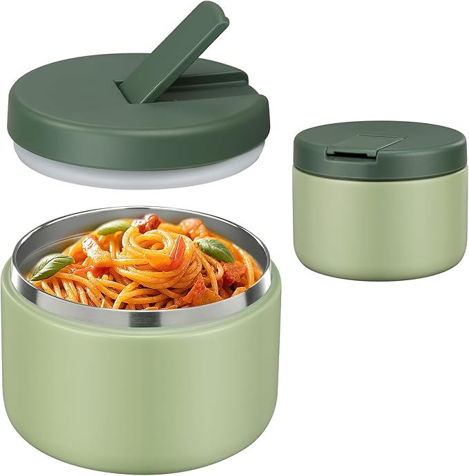 12oz Insulated Vacuum Food Jar with Buckle Lid Wide Mouth Soup Thermo for Hot Food Kids Leakproof Stainless Steel Lunch Container- Green- 1Pack