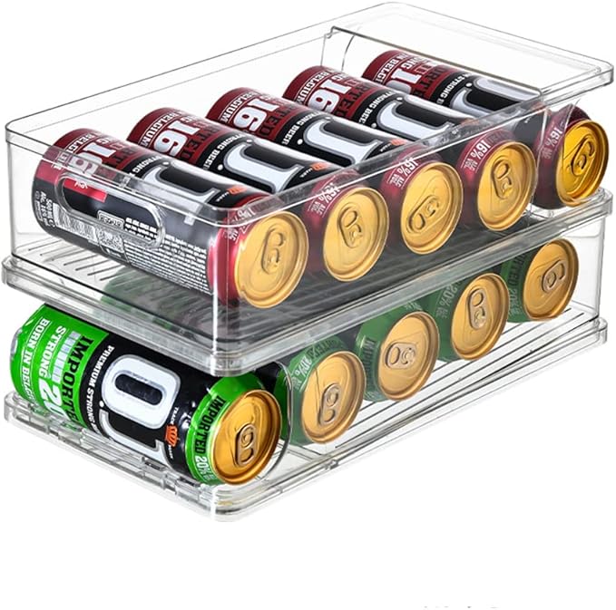 Xicennego 2-Tier Large Stackable Soda Can Organizer for Refrigerator - For Tall Cans of 500ml/17oz - Fridge Can Organizer Dispenser, Beverage Can Holder for Refrigerator, Pantry, Cupboard