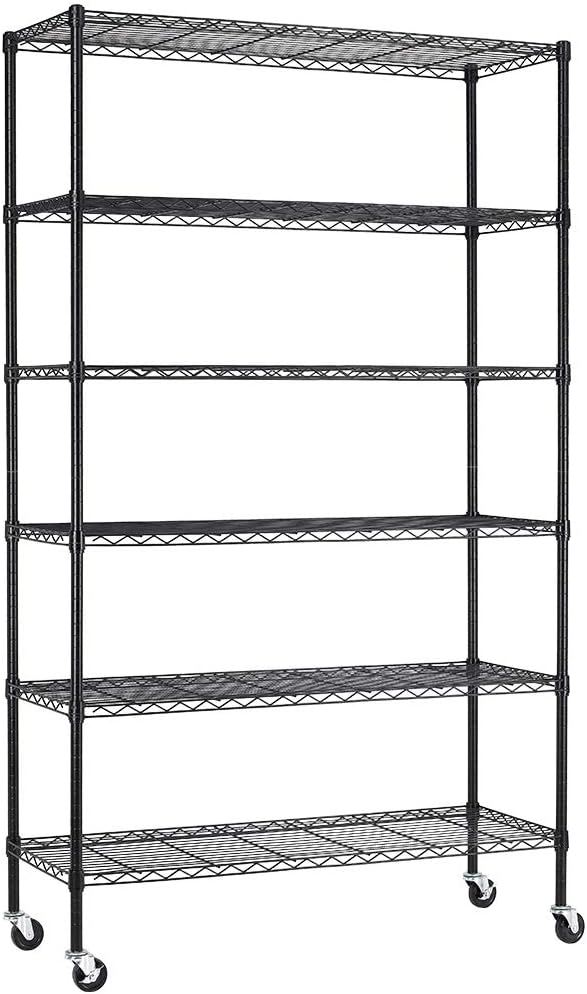 PayLessHere | 6-Tier Wire Shelf with Wheels | 48"x18"x82" | Black | Adjustable Racks | Heavy-Duty Storage Shelves, Holds Upto 510 lbs | Rust-Resistant, No-Tool Assembly | for Home, Garage Shelving