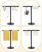 Hand Towel Holder, Bathroom Towel Racks, Countertop Towel Stand, T-Shape Towel Holder for Kitchen, Matte Black Standing Towel Bar