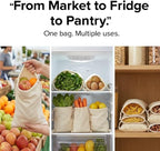 100% Reusable Cotton Produce & Bread Storage Bags, Pack of 6 (2 L, 2 M, 2 S), Breathable Muslin, Vegetable, Fruit Bags with Drawstring | Eco-Friendly Fridge & Kitchen Storage | Reusable, Eco-Friendly | Pure Cotton Material, Breathable Material, Reusabl...