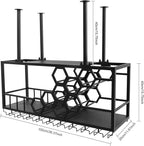 Ceiling Mounted Wine Rack with Glass Holder, Black Iron Hanging Wine Bottle Storage, 39.37x11.81x15.75 Inch, 150lbs Capacity, Modern Rectangular Design