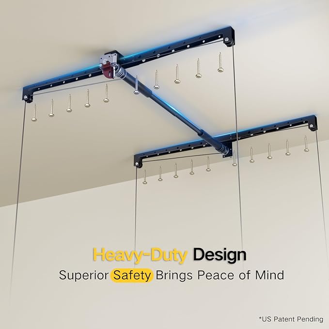 Overhead Garage Storage Rack for 8-10ft Ceiling, Heavy-duty 4x4 FT Garage Ceiling Storage Racks with Safety Lock, Ideal for Storage Mounted Lift System and Storage Organizer, 250lbs Capacity
