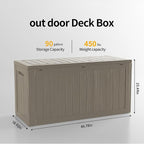 90 Gallon Deck Box,Waterproof Resin Outdoor Storage Box for Patio Furniture,Outdoor Cushions,Garden Tools and Pool Supplies,Weatherproof(Grey,90Gallon)