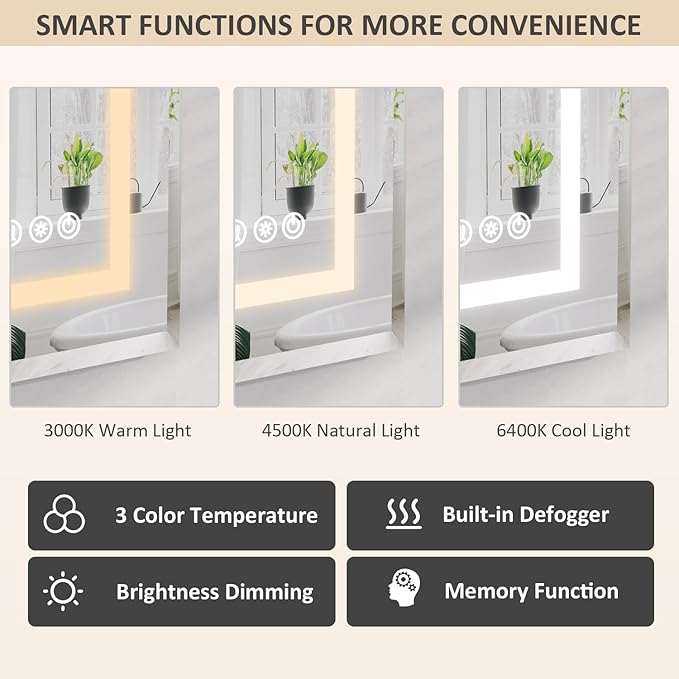 16X24 Inch Bathroom Medicine Cabinet with Mirror, Adjustable 3-Color Brightness Dimming LED Mirror Cabinet Recessed or Wall Mounted, Black Medicine Cabinet with Lights, Defogger