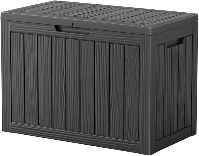45 Gallon Waterproof Outdoor Storage Box,Resin Deck Box,Lockable Outside Storage Box Container for Patio Furniure,Garden,Tools (45 Gallon,Black)