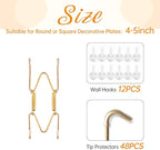Bilillo 12 Pieces Plate Wall Hangers for Display - Invisible Plates Hanger, Stainless Steel Plate Holders with 12 Pieces Wall Hooks for 4.5-5.5 Inch Decorative Plates and Arts