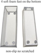 HAHIYO Stackable Mesh Tray Cup 9 x 3 x 2 inches Sturdy Container for Desk Drawer Organizer Collection for Home Office School kitchen Soft Foam Feet No Sharp Edges 2 Pack Silver