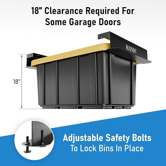 HANDT Overhead Garage Storage Rack, Connectable Heavy Duty Metal Ceiling Rails For Garage Storage Organization Shelving System, Hanging Racks For Tote Containers, Supports Up To 6 Bins, 4 Sets Black