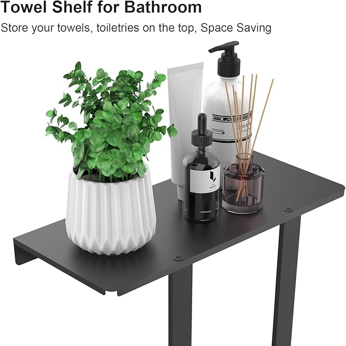 Towel Racks for Bathroom, Towel Rack with Shelf and 3 Hooks, Towel Storage Holders Wall for Rolled Bath Towels, Black