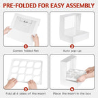 12 Count Cupcake Boxes, 4 Pack Auto-Popup White Cupcake Containers with Window and Inserts Cupcake Carrier with Holders to Fit Dozen Cupcakes and Muffins