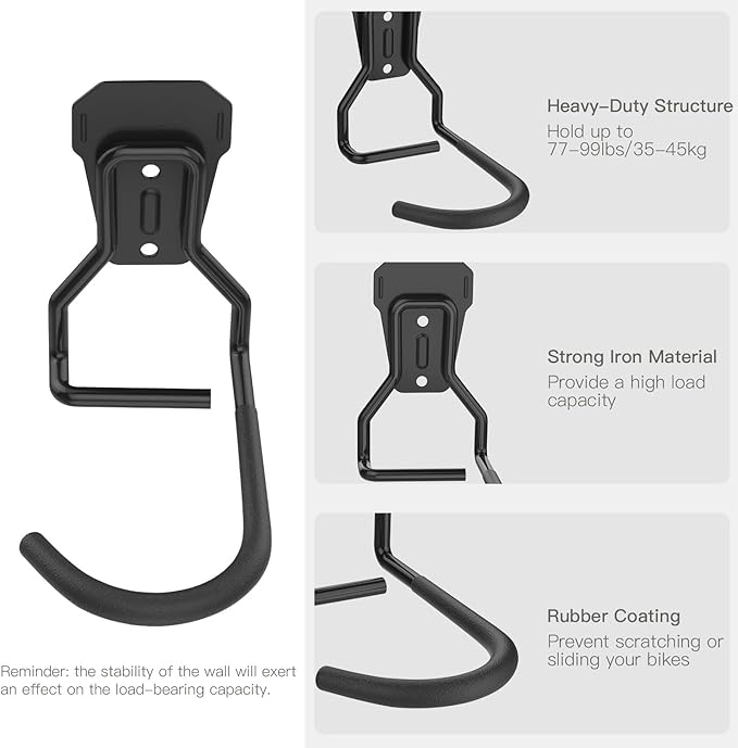 Housolution Bike Wall Mount with Fixed Hook, [6 Pack] Heavy Duty Bike Storage Rack, Bike Rack Vertical Stand for Garage - Easily Hang/Detach - with Screws Iron Bike Hanger Brackets