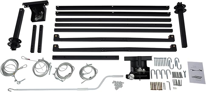 Overhead Garage Storage Rack, 48 * 48in Metal Garage Ceiling Rack Adjustable Organization System 300 Lb Weight Capacity Dual-Rope Design Rotating Handle for Storing Tools and Items
